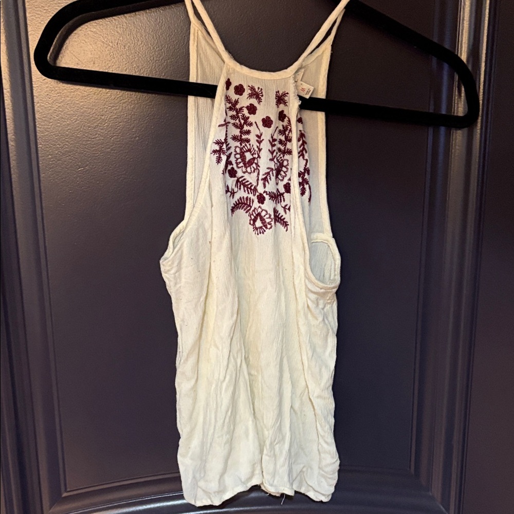 love, Fire Cream Tank Top with Red Floral Design